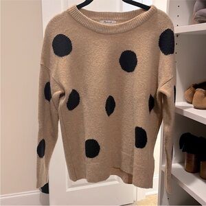 Madewell Tan sweater with black polkadots